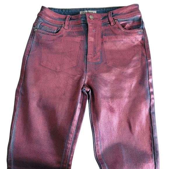 Women's High Rise Metallic Skinny Ankle Jeans Purple - Picture 8 of 12